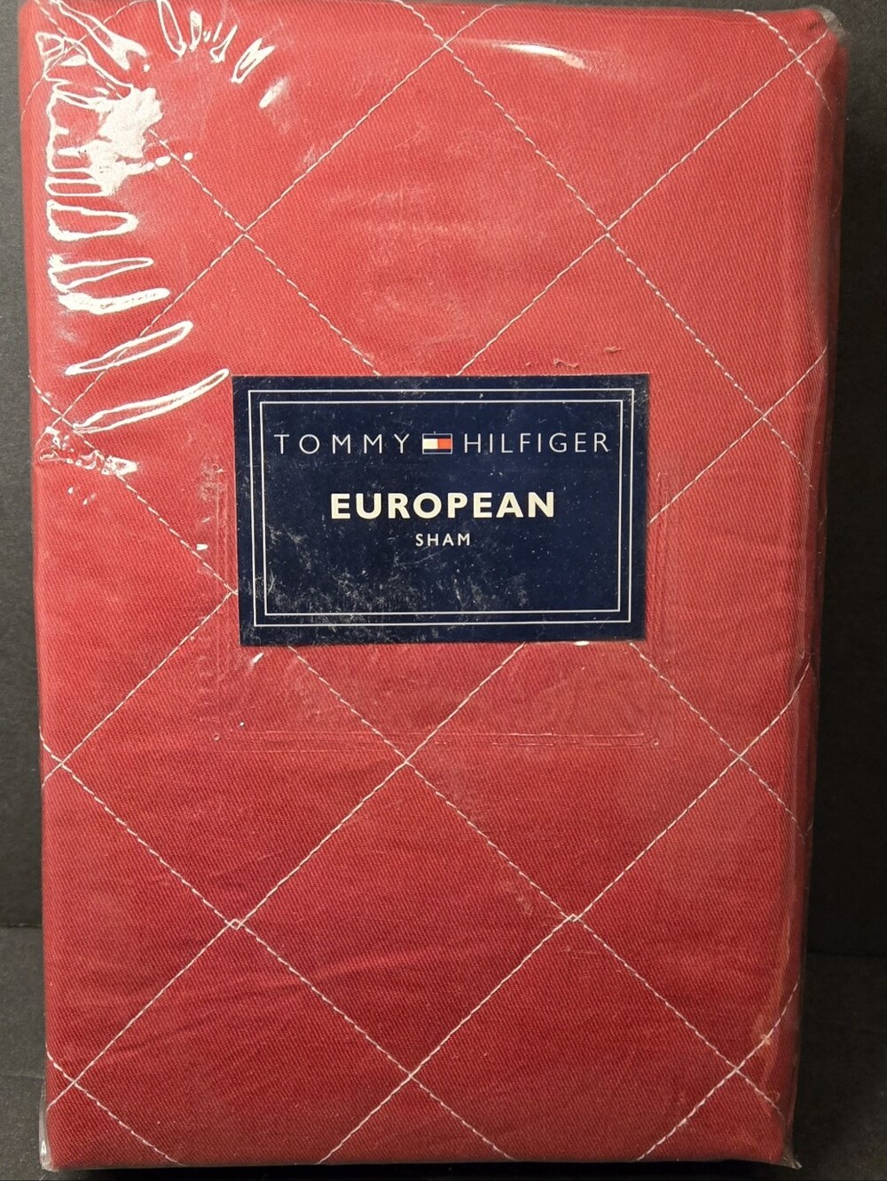 Tommy Hilfiger Lincoln Ave Red Quilted European Pillow Sham White Stitch 26x26